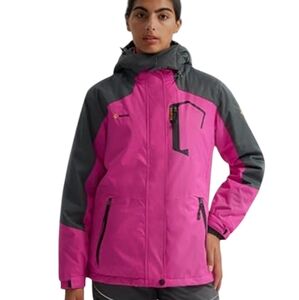 GEMYSE Snow Jacket Waterproof Zip Front Hooded Fleece Lined Pockets Heavyweight
